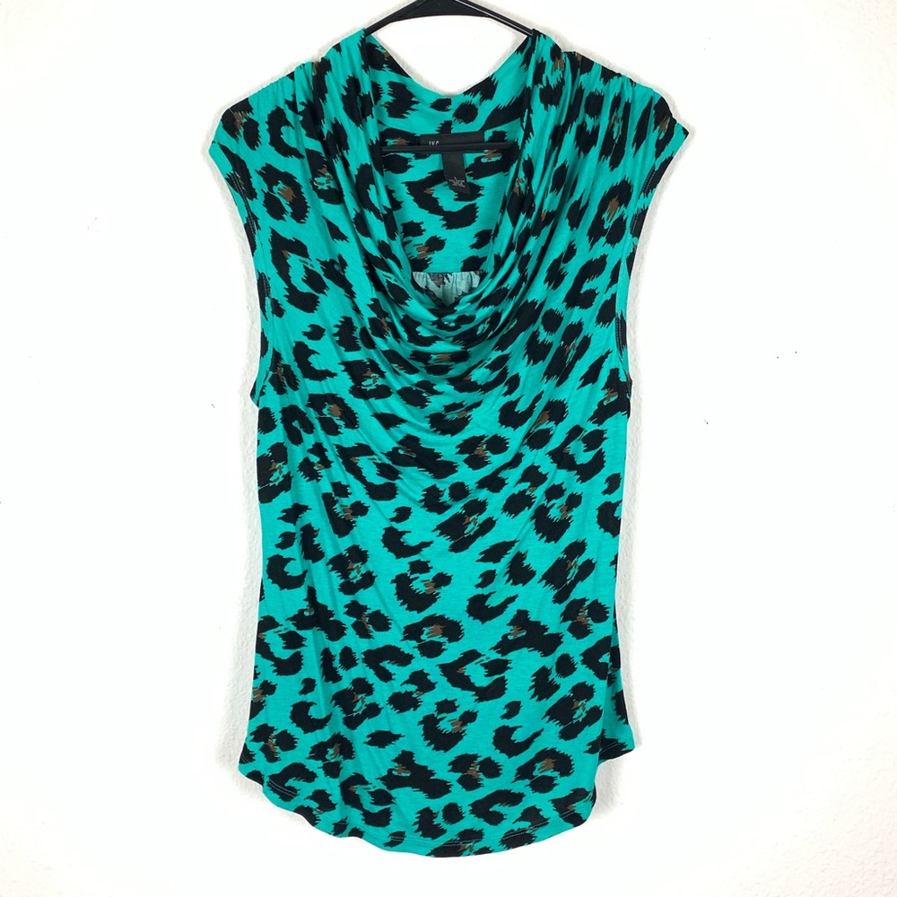 INC L Soft slouchy teal leapord print draping Tank
